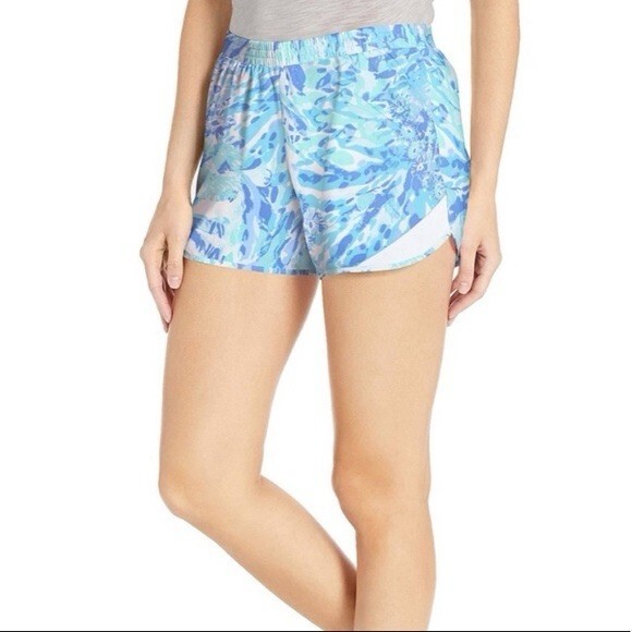 Lilly Pulitzer Pants - Lilly Pulitzer Luxletic Ocean Trail Shorts Blue Haven Preppy Athleisure, XS